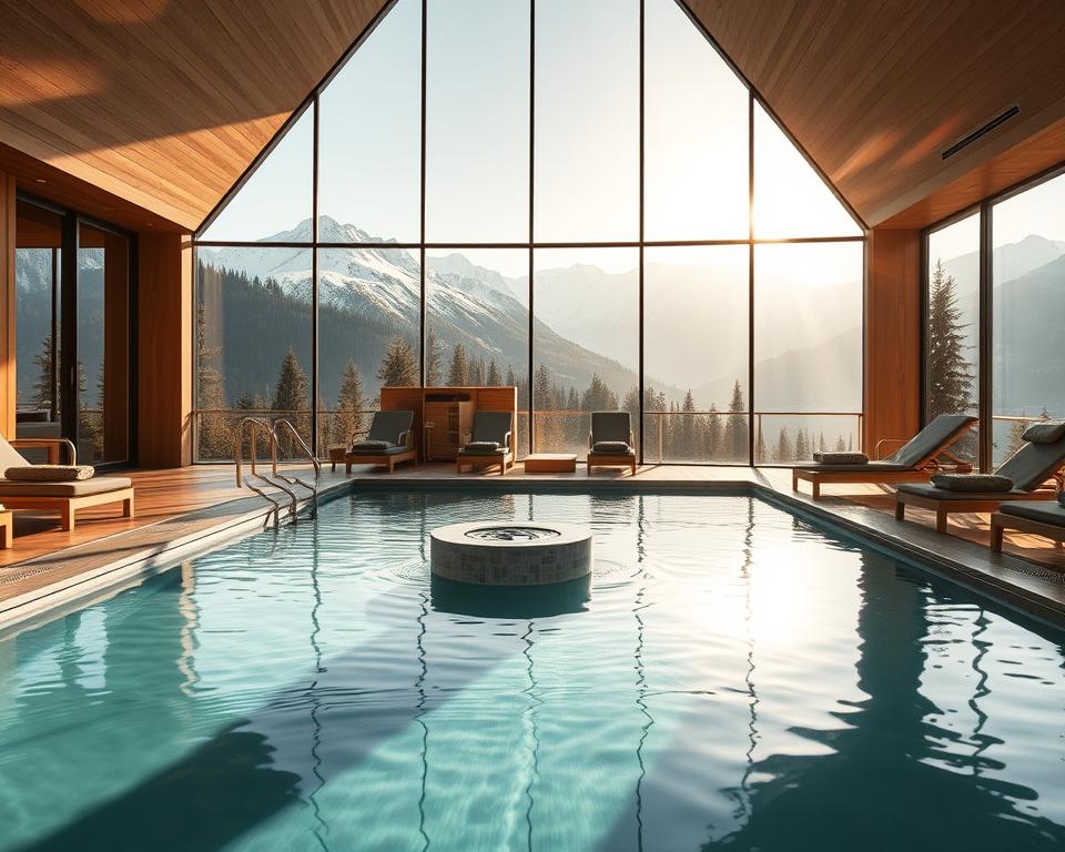 Wellnessbereich mit Bergblick