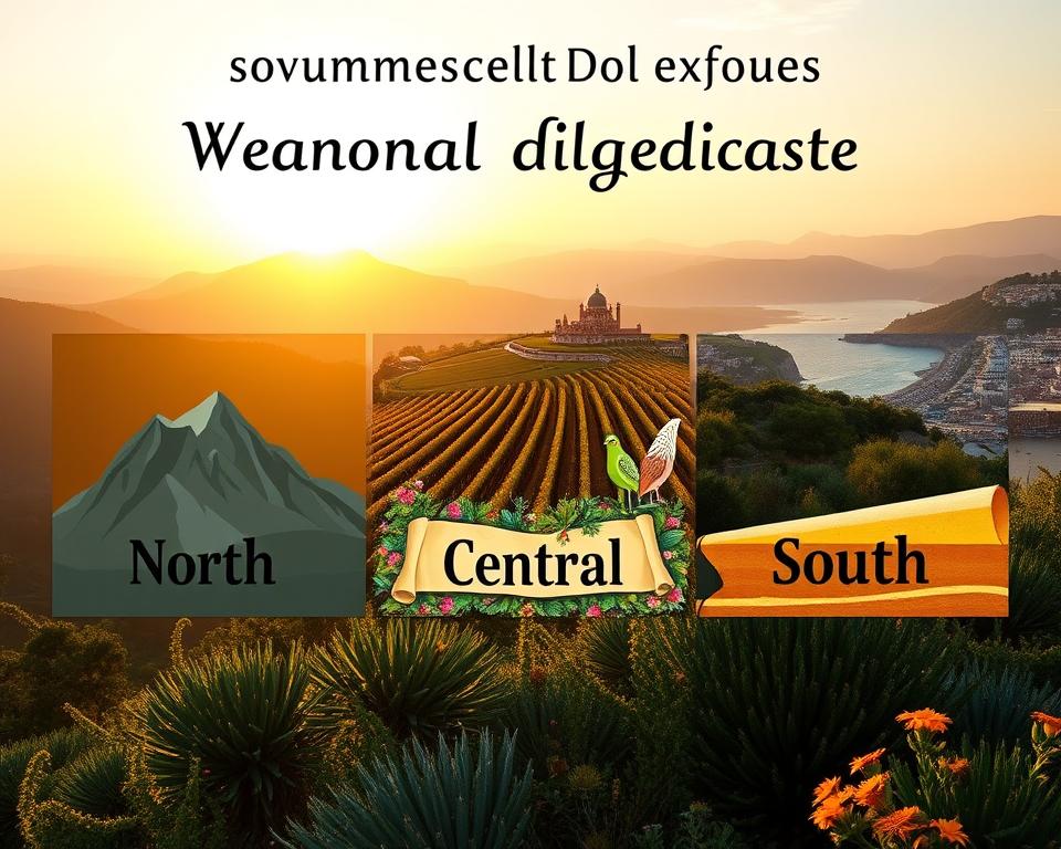 A beautiful collage showcasing the regional dialects of Italy, representing North, Central, and South. In the foreground, three distinctive elements symbolize each region: a serene mountain landscape for the North, a vibrant Tuscan vineyard for the Center, and a sunny coastal scene for the South. In the middle, artistic representations of traditional Italian sayings, perhaps illustrated as colorful scrolls or banners, interspersed among local flora. The background features a soft, golden Italian sunset, casting warm light across the scene. The mood is rich and inviting, evoking a sense of cultural immersion. Use a wide-angle lens to capture the sweeping vistas and display a harmonious blend of colors and textures, emphasizing the diversity of Italy's linguistic heritage. A beautiful collage showcasing the regional dialects of Italy, representing North, Central, and South. In the foreground, three distinctive elements symbolize each region: a serene mountain landscape for the North, a vibrant Tuscan vineyard for the Center, and a sunny coastal scene for the South. In the middle, artistic representations of traditional Italian sayings, perhaps illustrated as colorful scrolls or banners, interspersed among local flora. The background features a soft, golden Italian sunset, casting warm light across the scene. The mood is rich and inviting, evoking a sense of cultural immersion. Use a wide-angle lens to capture the sweeping vistas and display a harmonious blend of colors and textures, emphasizing the diversity of Italy's linguistic heritage.